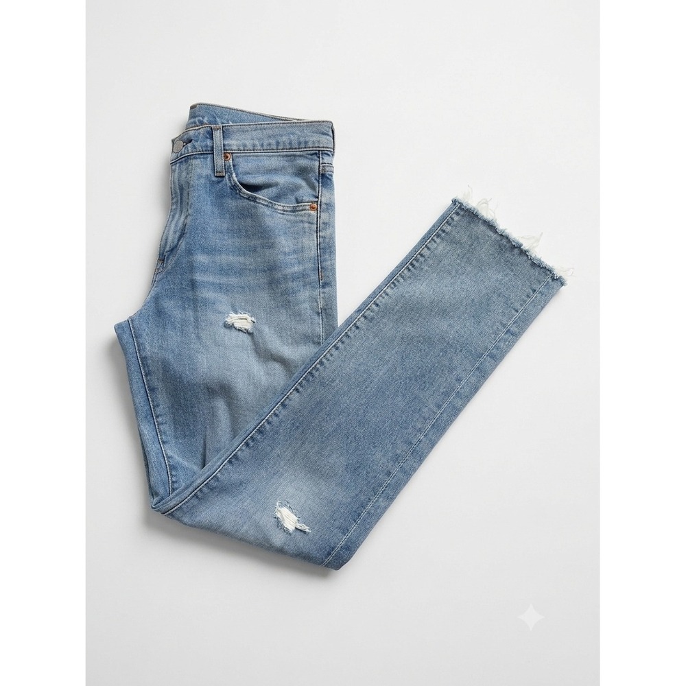 Levis Premium 511 Slim Fit Jeans Men's 32x32 Distressed Light Wash Big "E" Blue